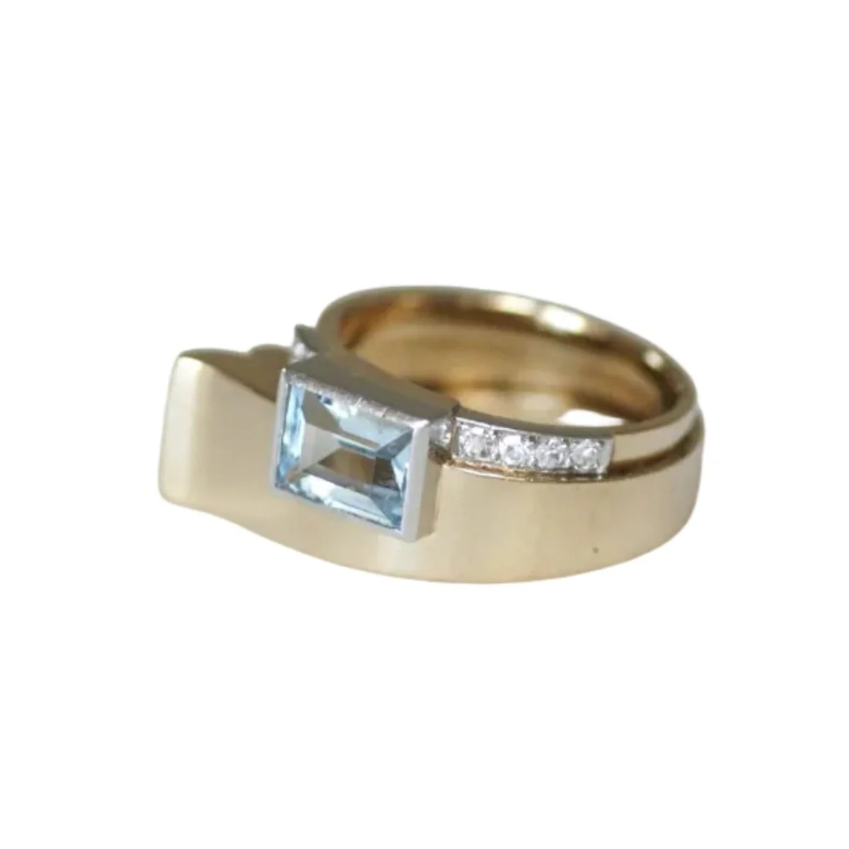 Bague Tank en or jaune, platine, aigue-marine et diamants - Image 4