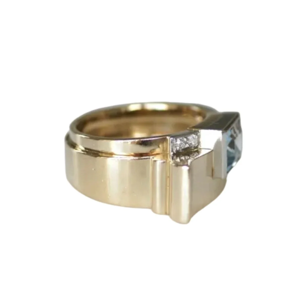 Bague Tank en or jaune, platine, aigue-marine et diamants - Image 6