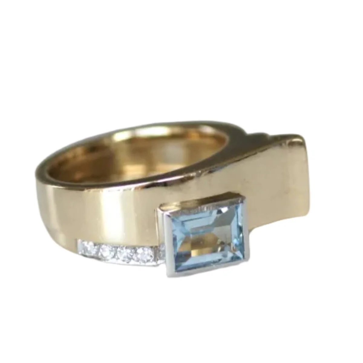 Bague Tank en or jaune, platine, aigue-marine et diamants - Image 7