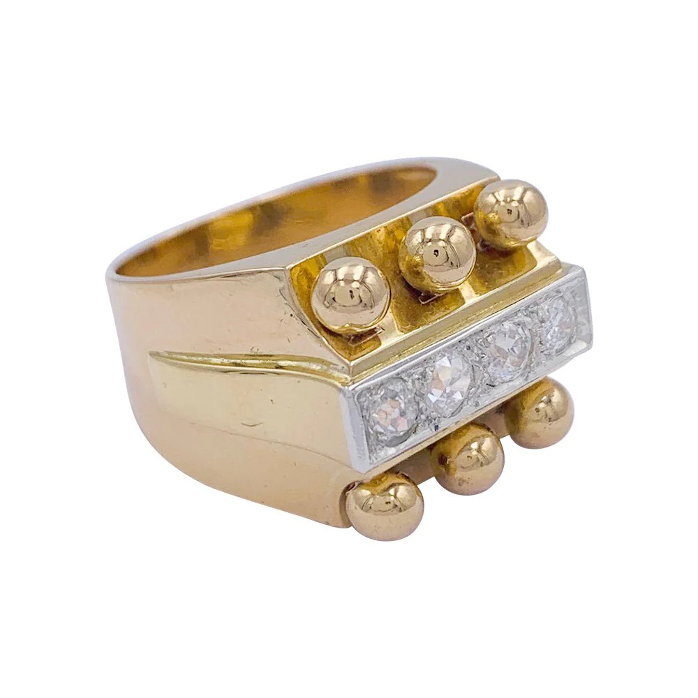 Bague Tank en or jaune, platine, diamants - Image 8