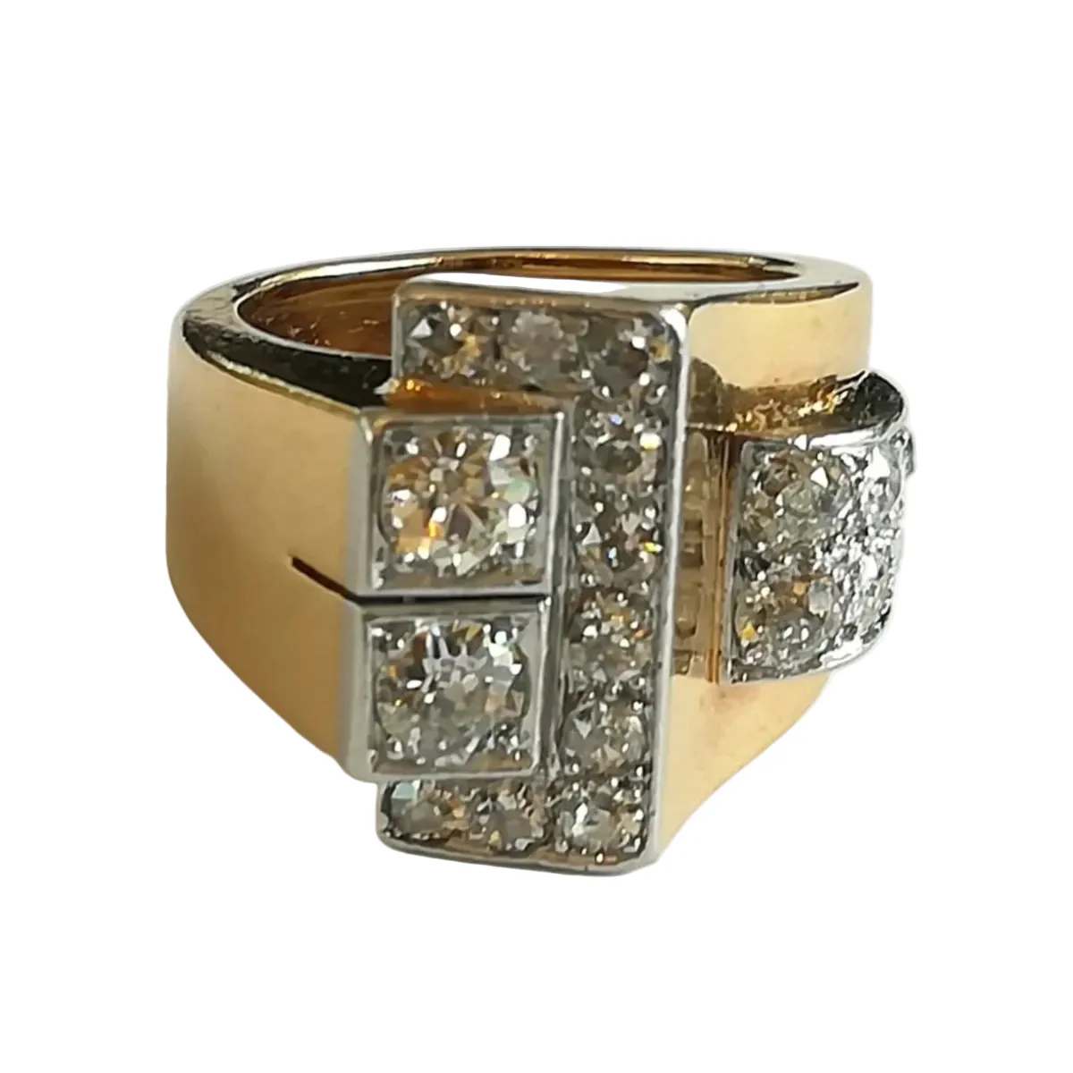 Bague Tank en or jaune, platine et diamants - Image 10