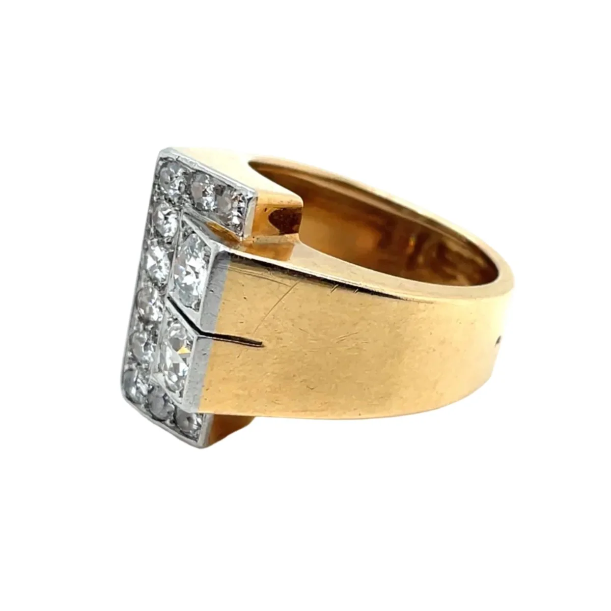 Bague Tank en or jaune, platine et diamants - Image 2