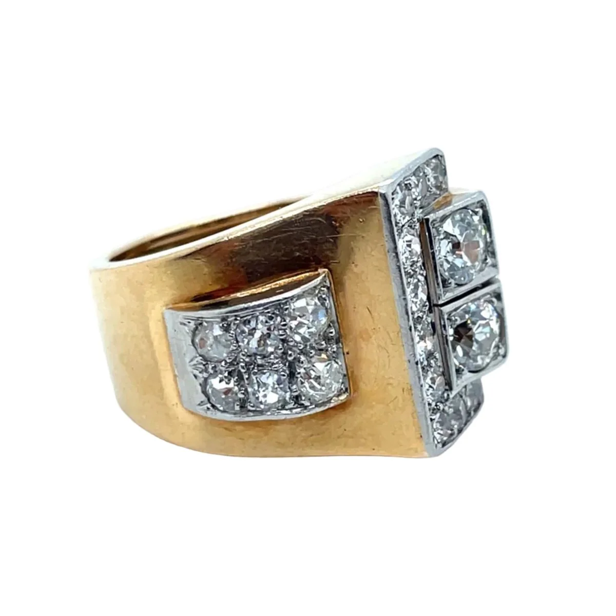 Bague Tank en or jaune, platine et diamants - Image 4