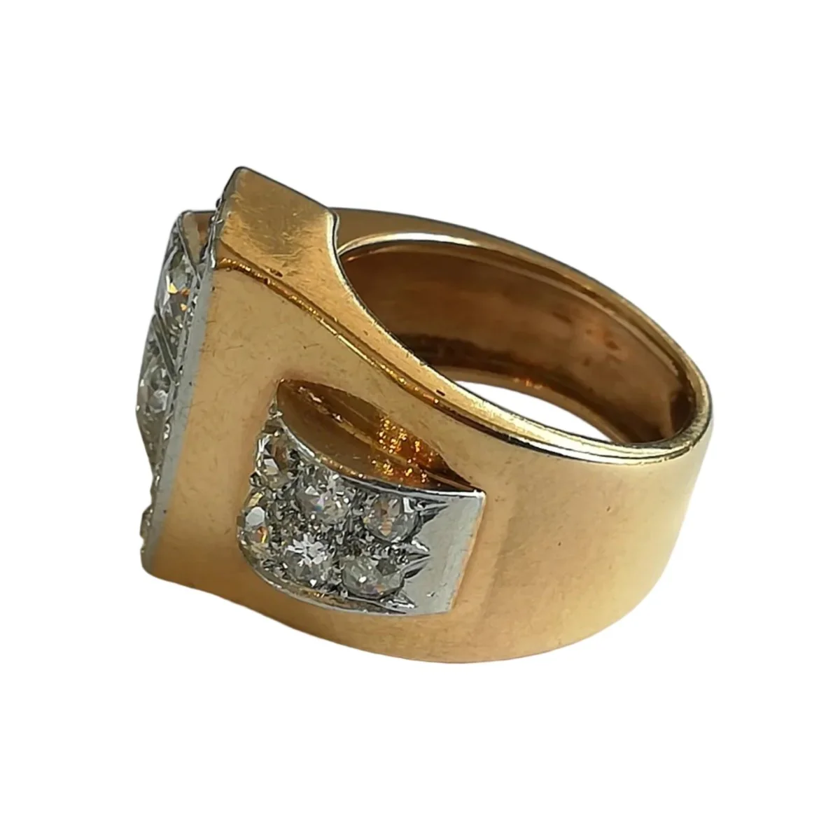 Bague Tank en or jaune, platine et diamants - Image 8