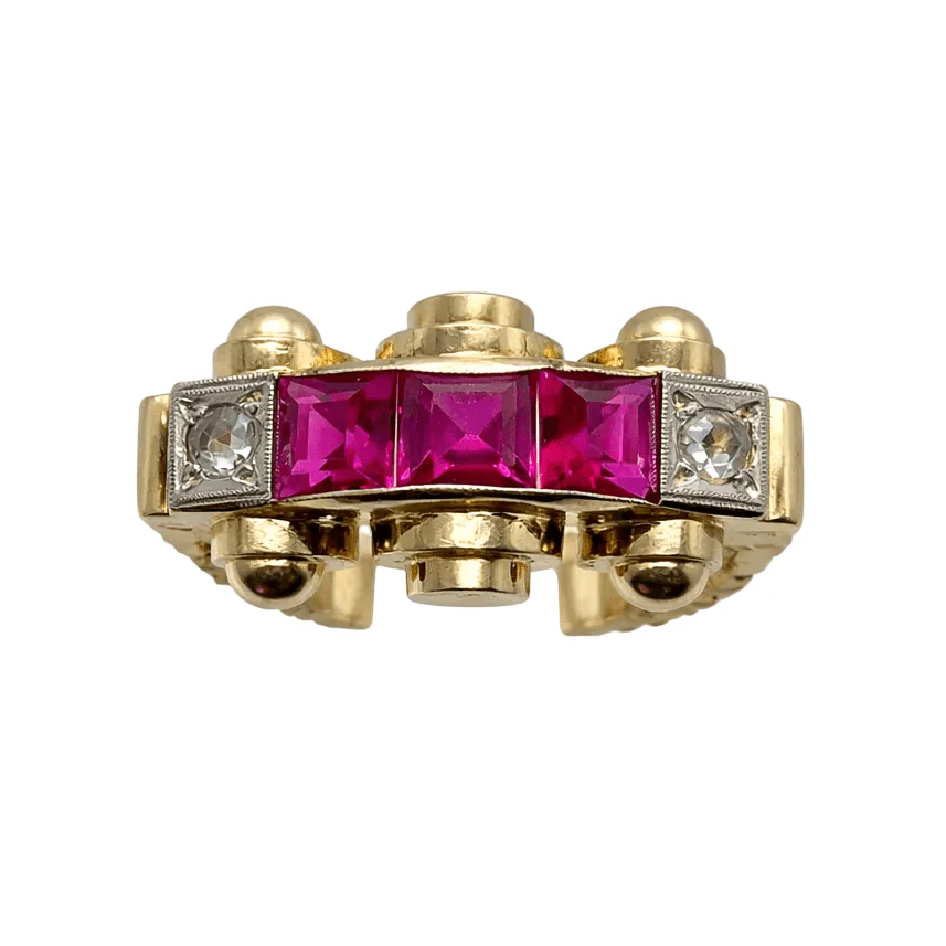 Bague Tank en or jaune, platine, rubis, et diamants - Image 6