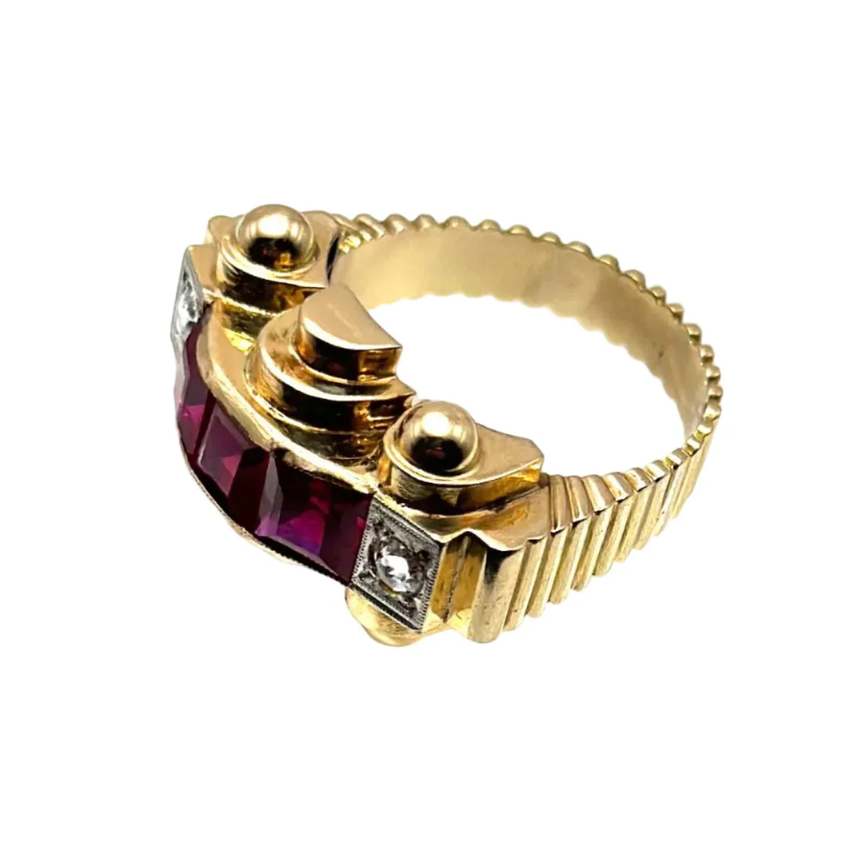 Bague Tank en or jaune, platine, rubis, et diamants - Image 8
