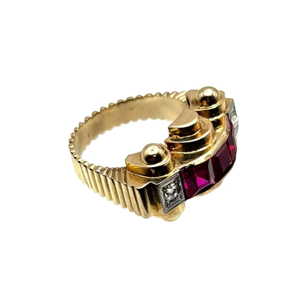 Bague Tank en or jaune, platine, rubis, et diamants - Image 9