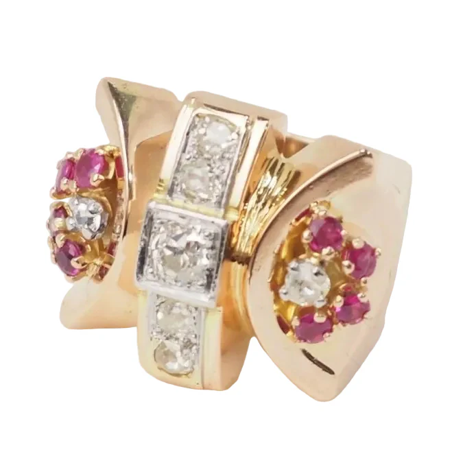 Bague Tank en or jaune, rubis et diamants - Image 2