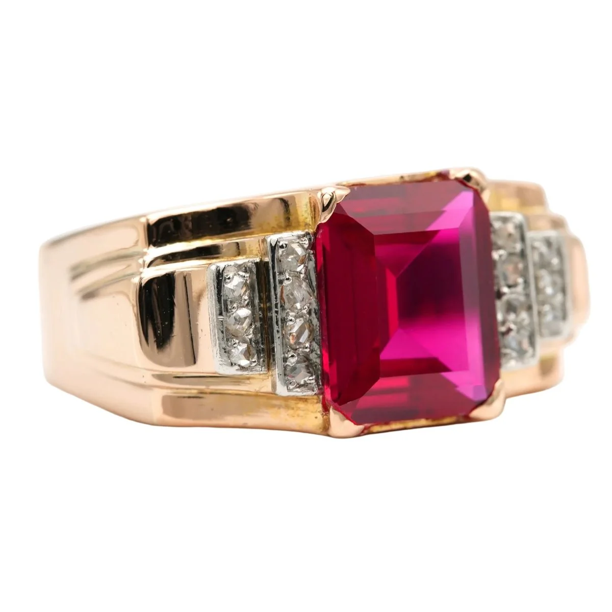 Bague Tank en or jaune, rubis et diamants - Image 6