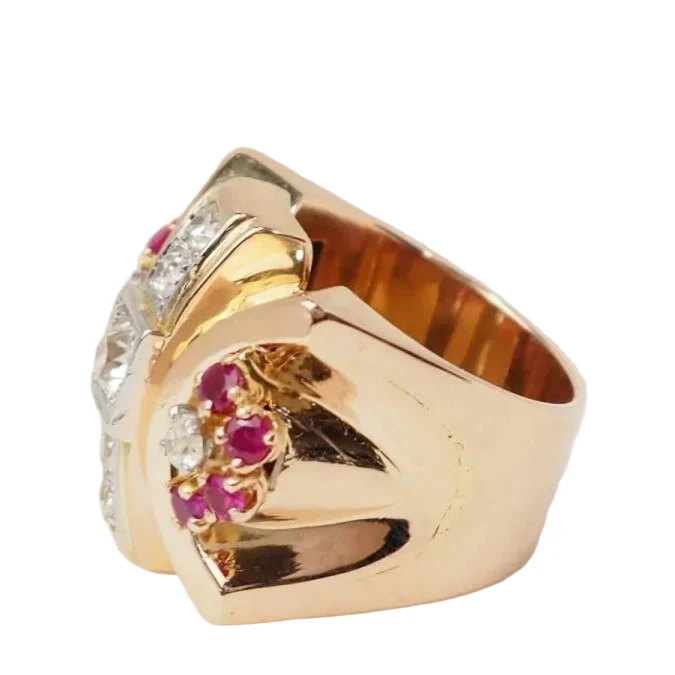 Bague Tank en or jaune, rubis et diamants - Image 3