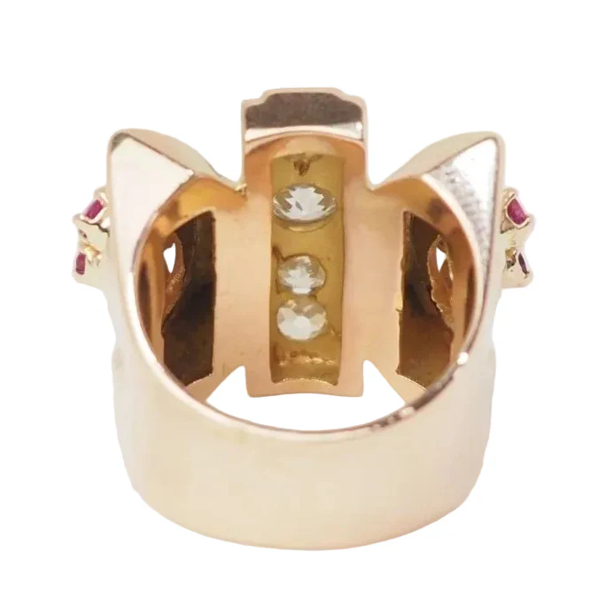 Bague Tank en or jaune, rubis et diamants - Image 4