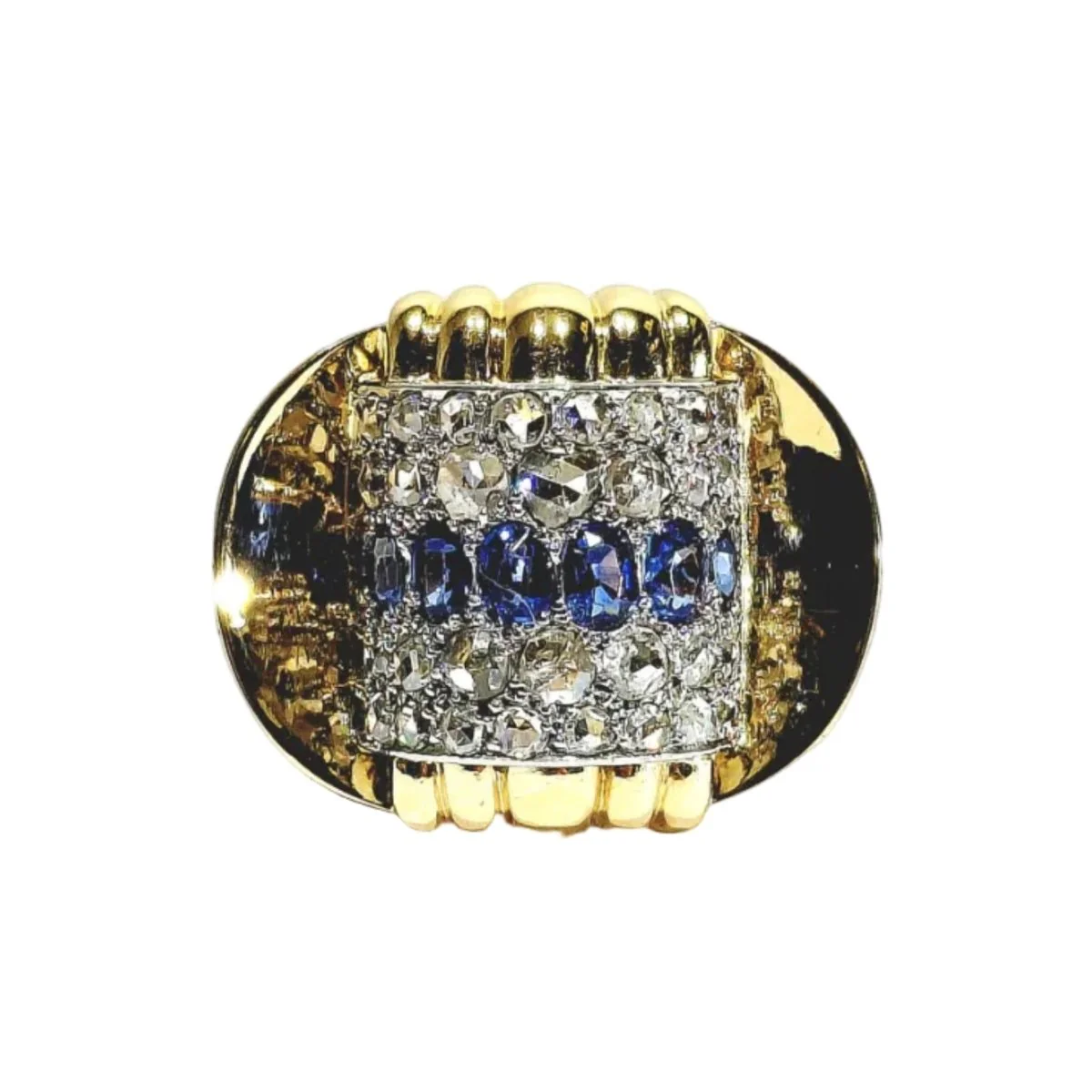 Bague Tank en or jaune, saphirs et diamants