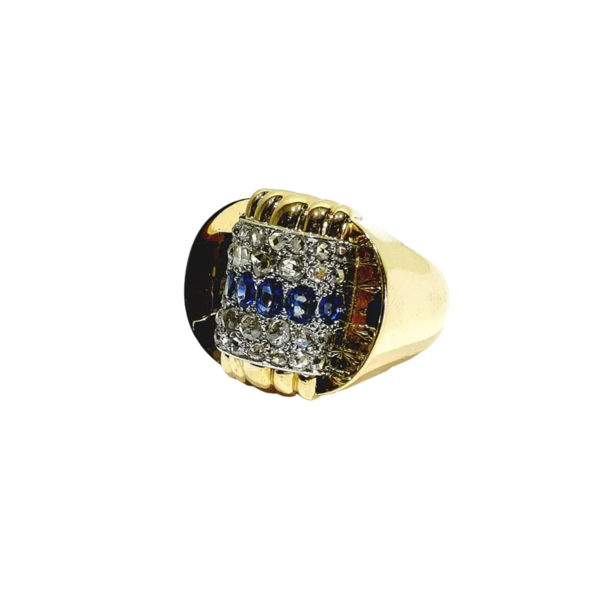 Bague Tank en or jaune, saphirs et diamants - Image 3