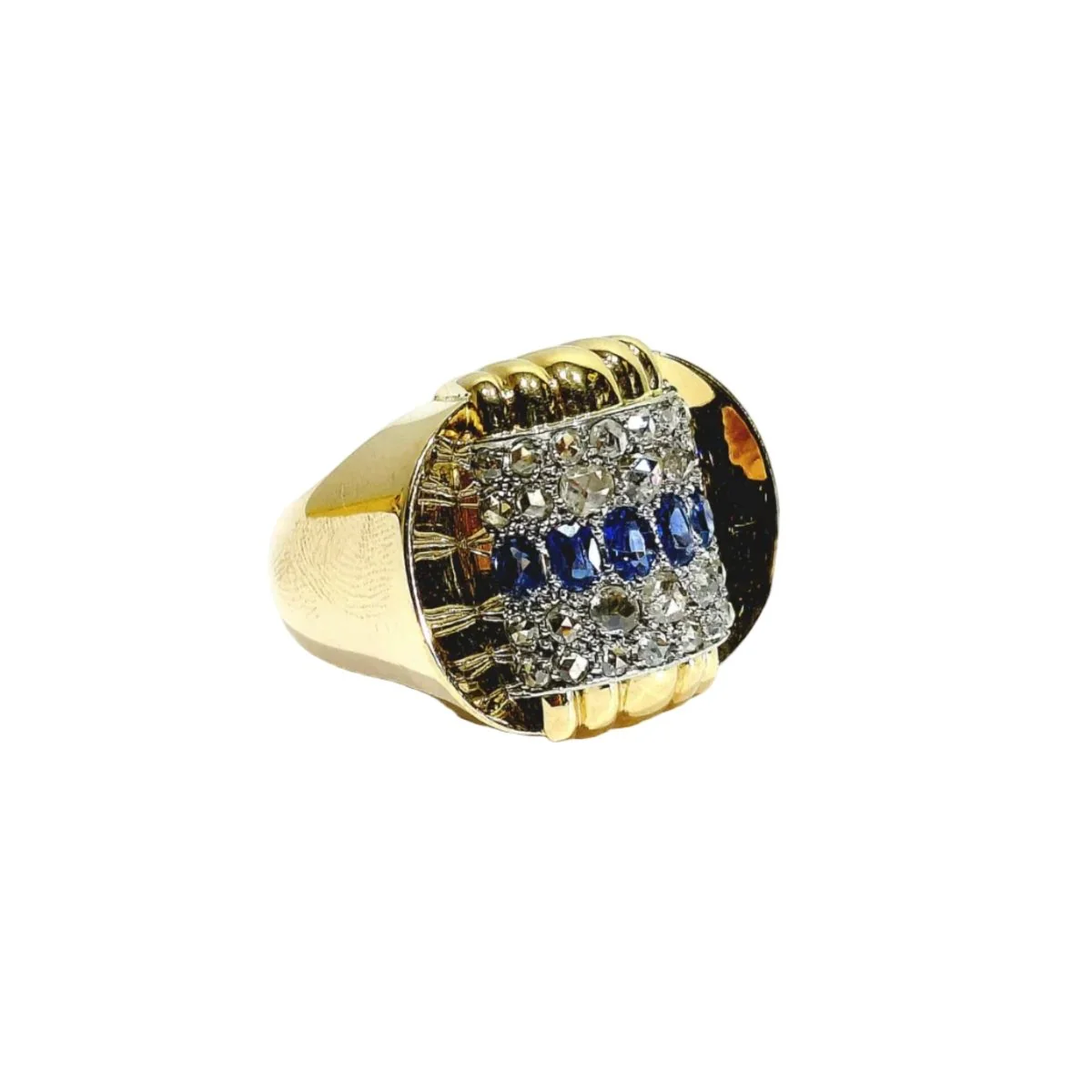 Bague Tank en or jaune, saphirs et diamants - Image 7