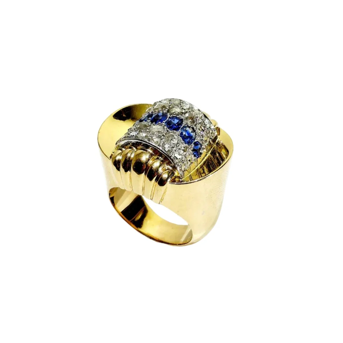 Bague Tank en or jaune, saphirs et diamants - Image 8