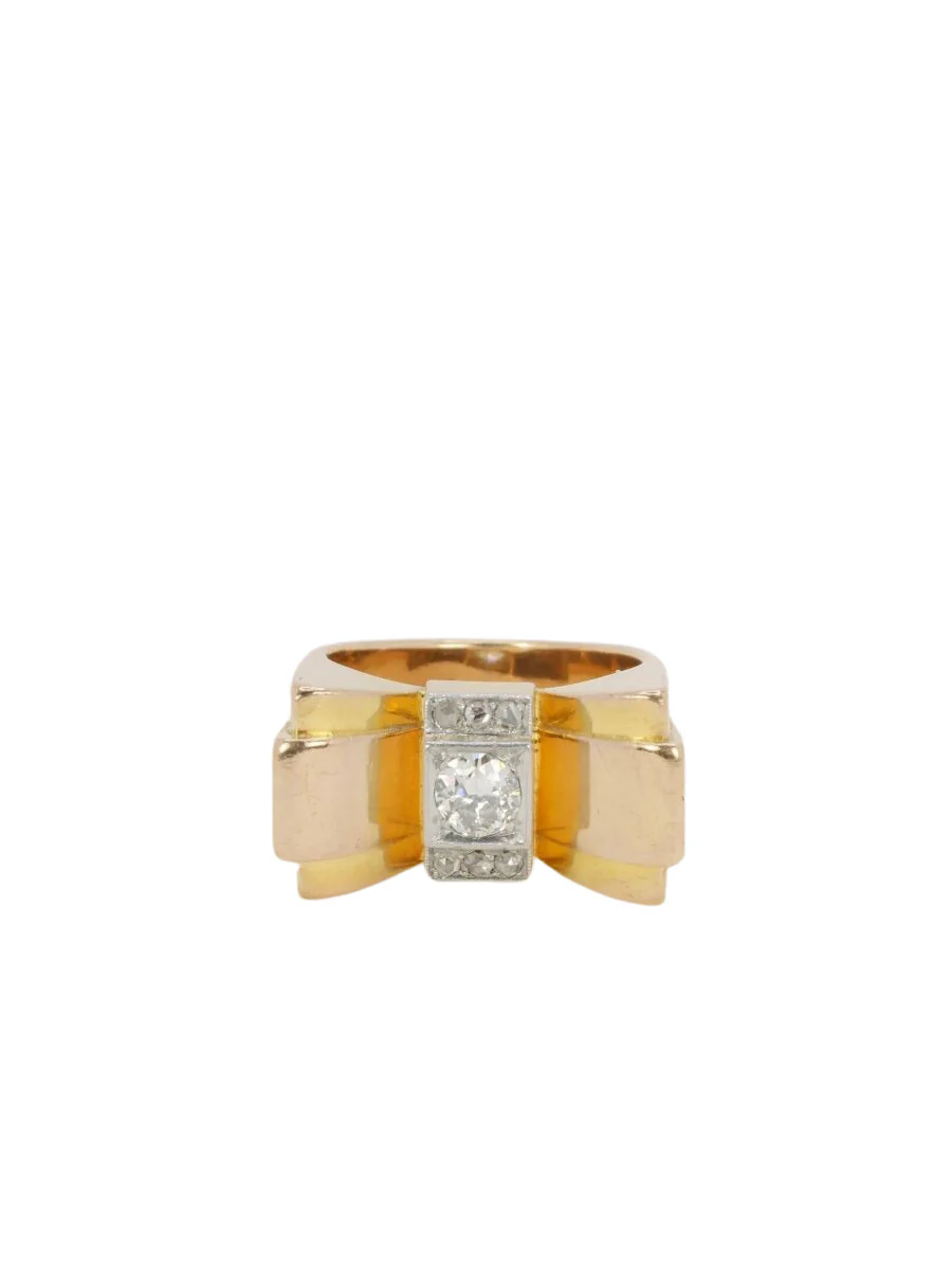 Bague Tank en or jaune, platine et diamant
