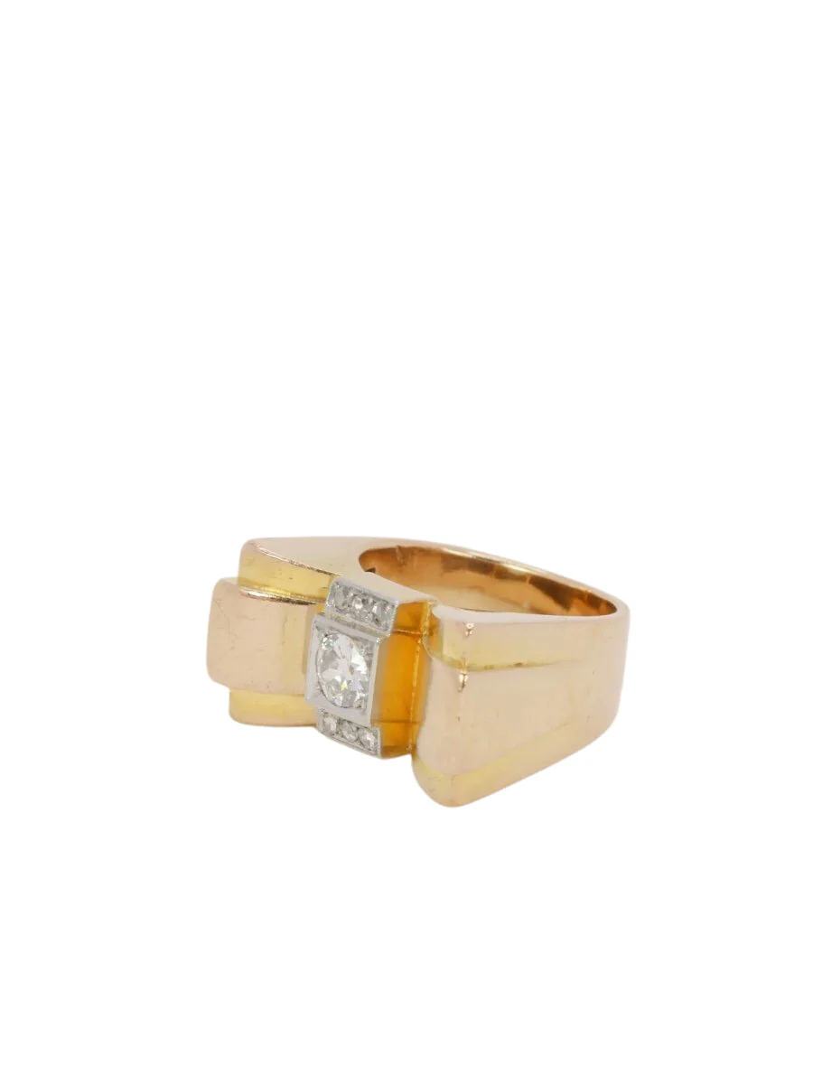 Bague Tank en or jaune, platine et diamant - Image 3
