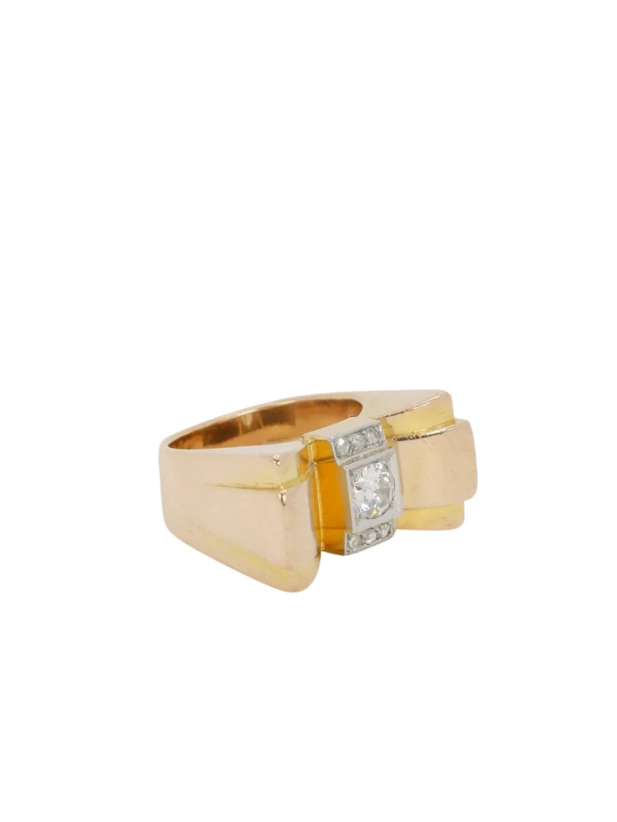 Bague Tank en or jaune, platine et diamant - Image 7