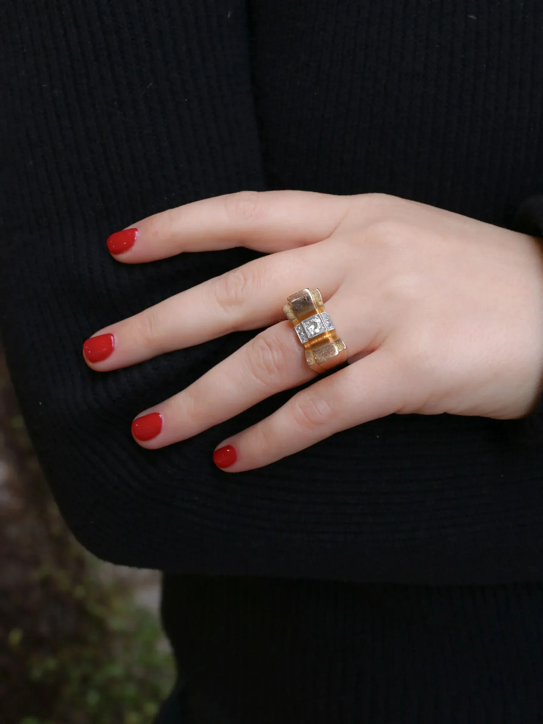 Bague Tank en or jaune, platine et diamant - Image 8