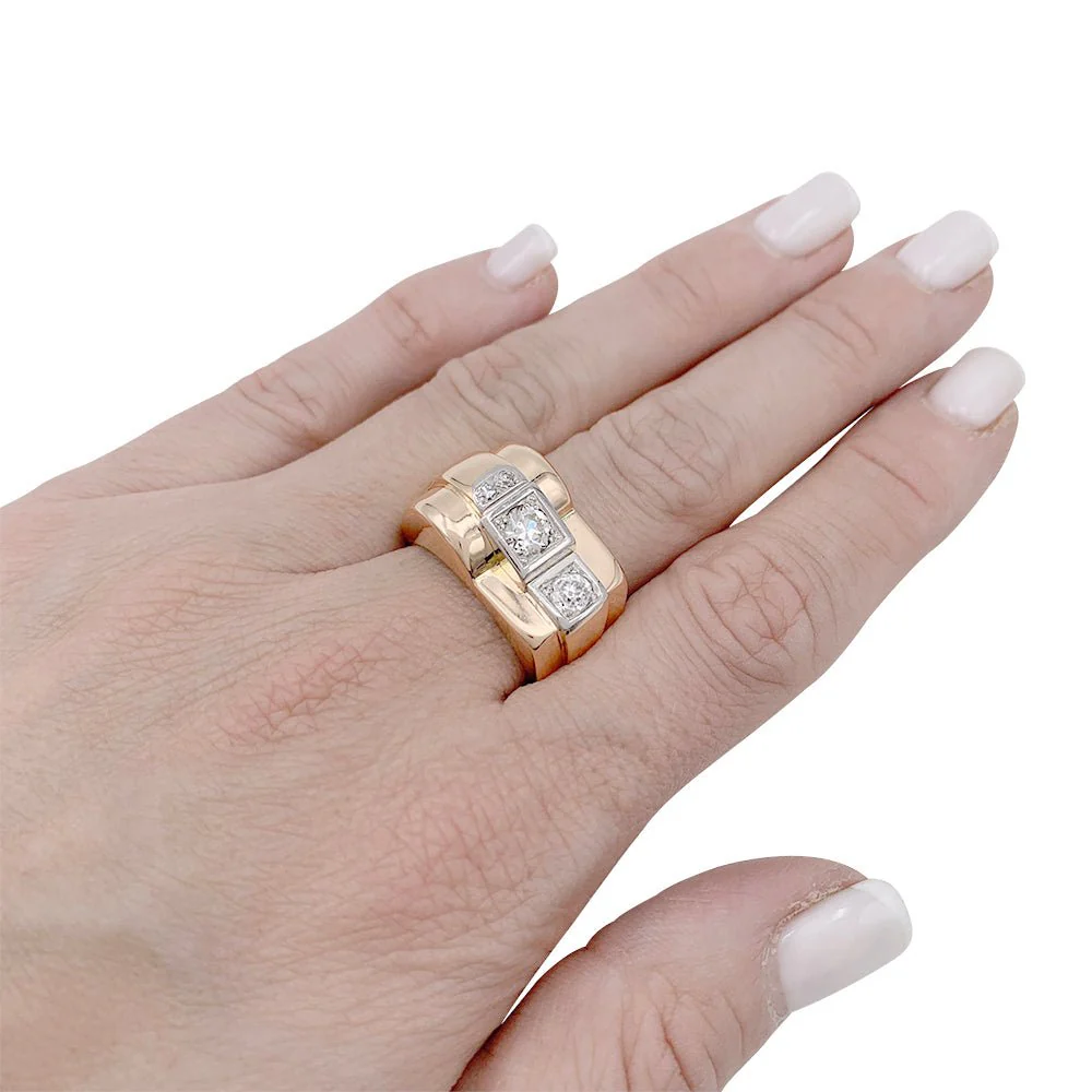 Bague Tank en or rose, platine, diamants - Image 7