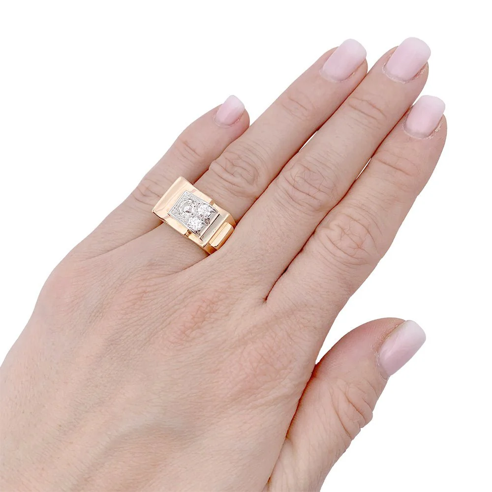 Bague Tank en or rose, platine, diamants. - Image 6