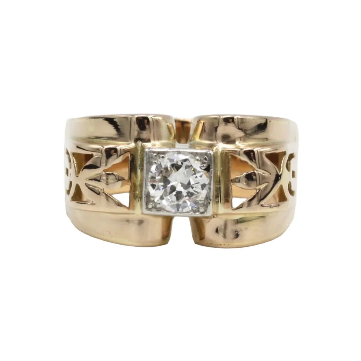 Bague Tank en or rose, platine et diamant