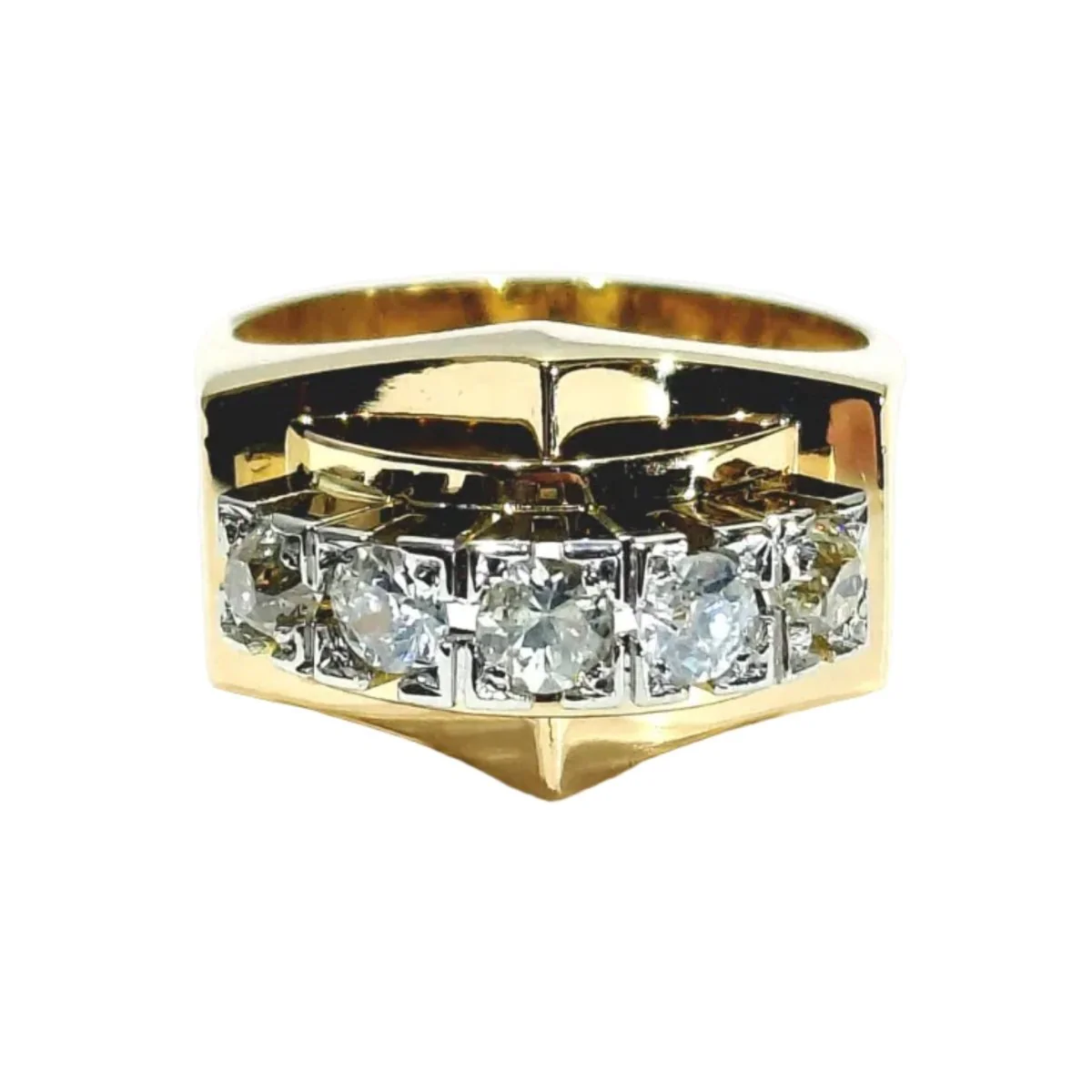 Bague Tank en or rose, platine et diamants