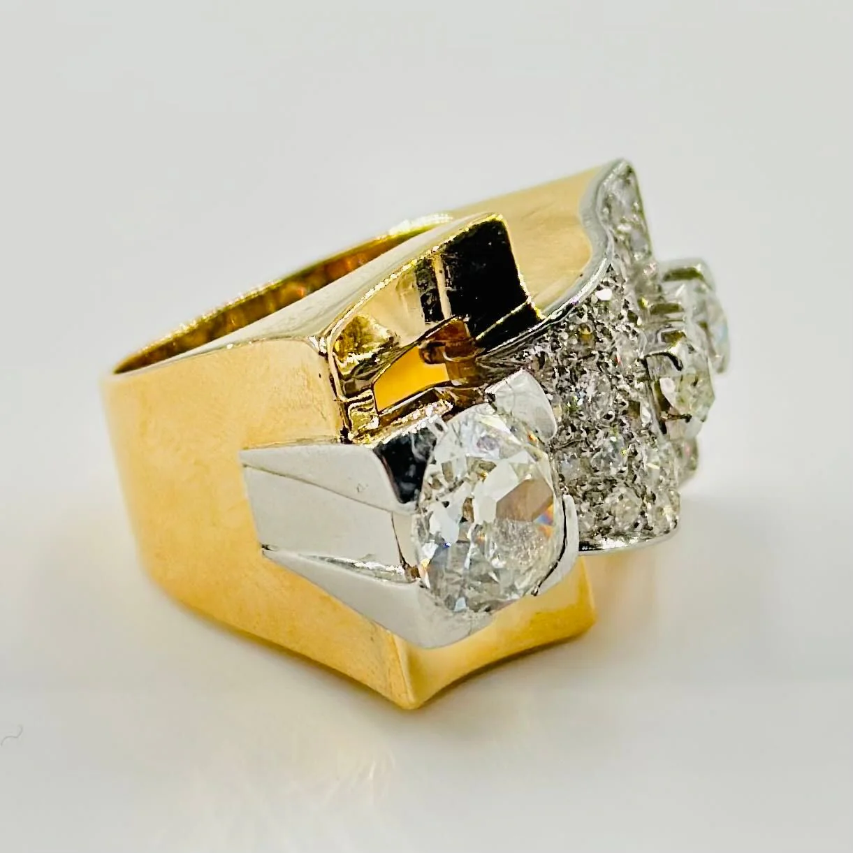 Bague tank en or rose platine et diamants - Image 5