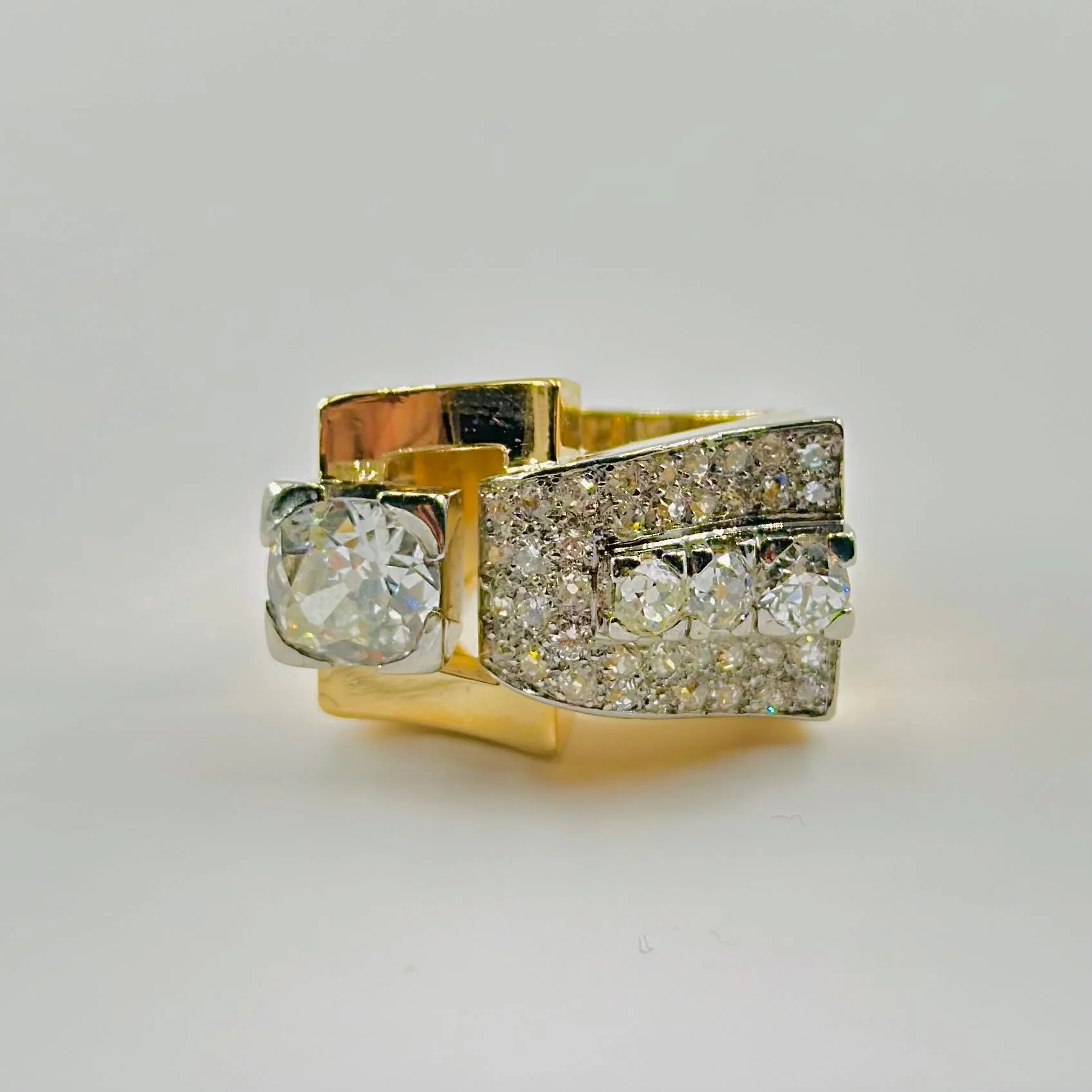 Bague tank en or rose platine et diamants - Image 6