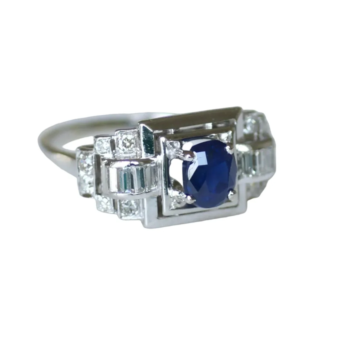 Bague Tank en platine, saphir et diamants - Image 10