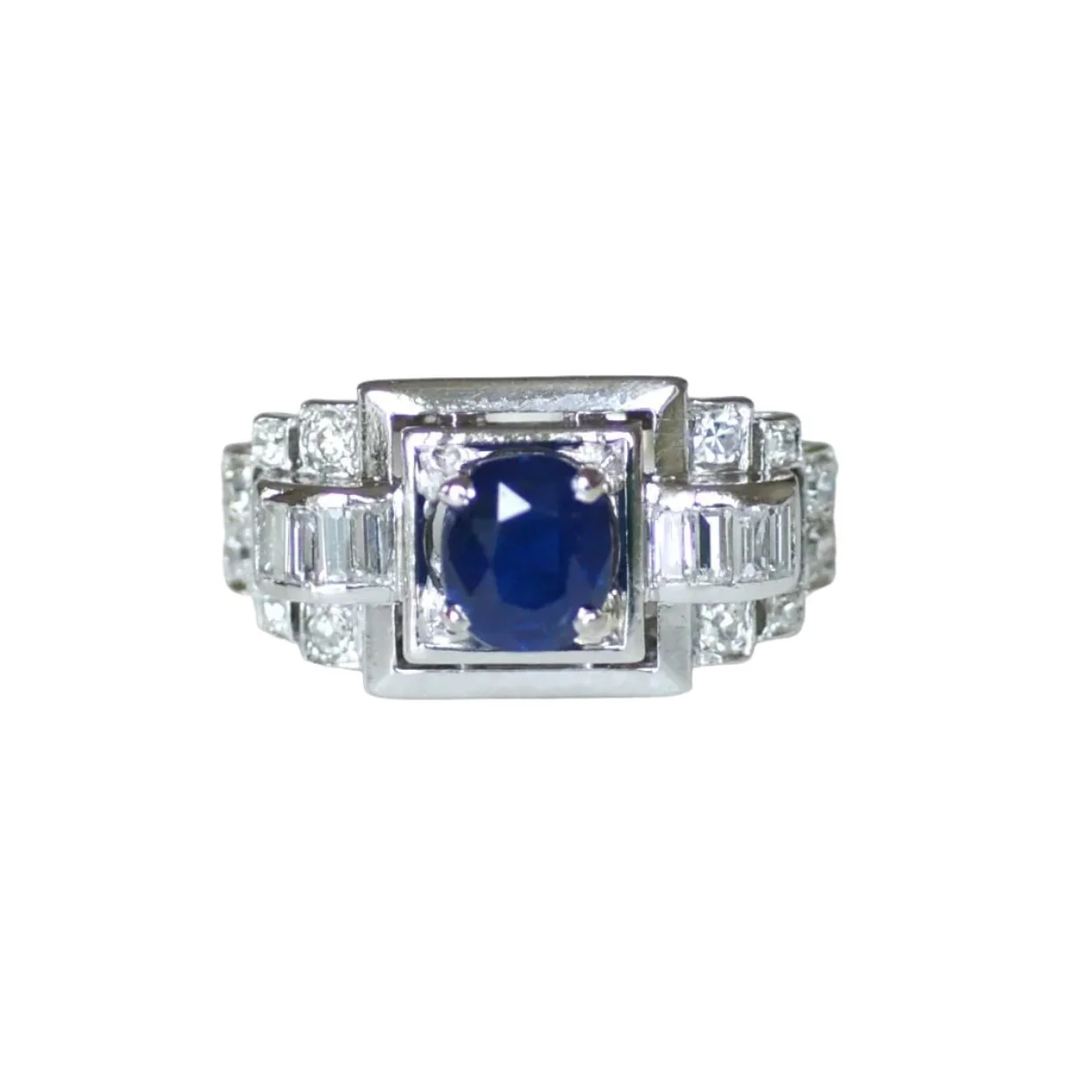 Bague Tank en platine, saphir et diamants - Image 6