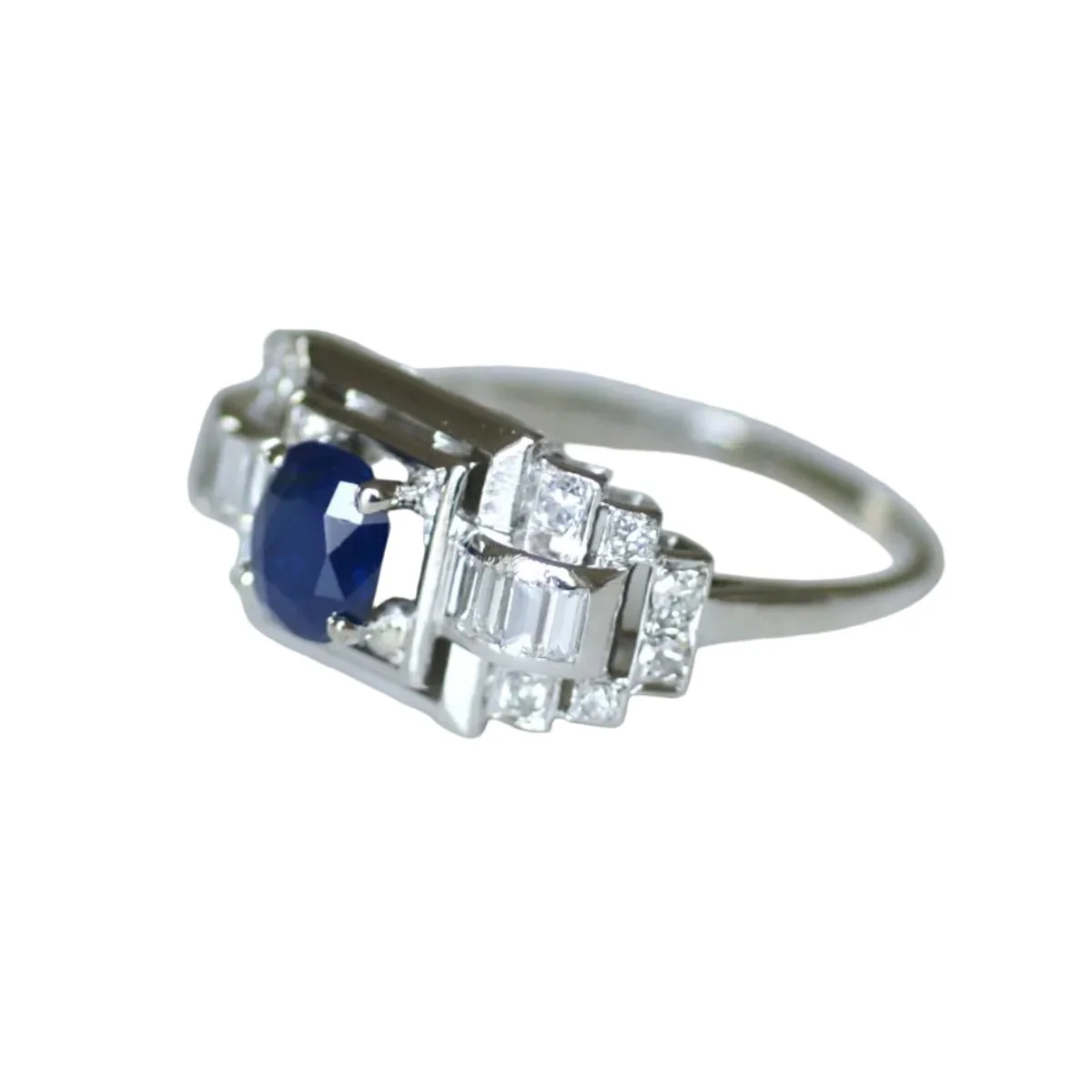 Bague Tank en platine, saphir et diamants - Image 8