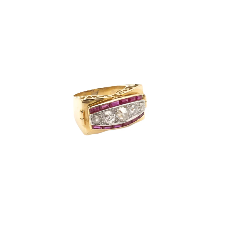 Bague Tank en or jaune, rubis et diamants - Image 3