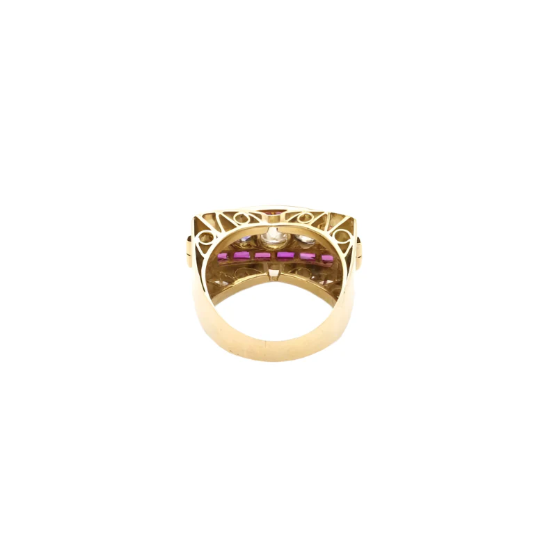 Bague Tank en or jaune, rubis et diamants - Image 4