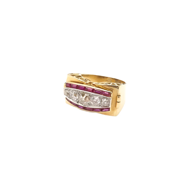 Bague Tank en or jaune, rubis et diamants - Image 5