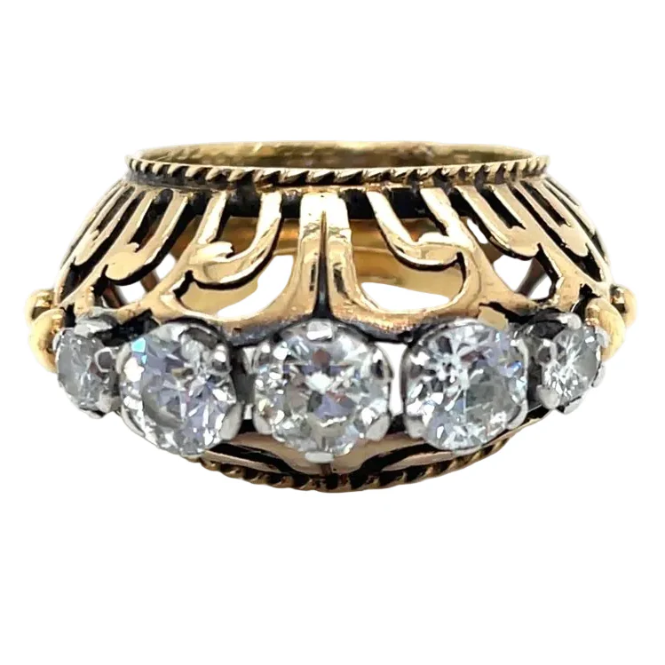 Bague tank jarretière en or jaune et diamants
