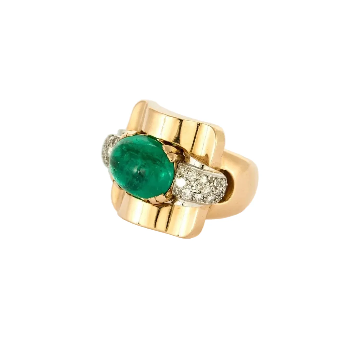 Bague Tank MELLERIO en or jaune, platine, émeraude et diamants - Image 3