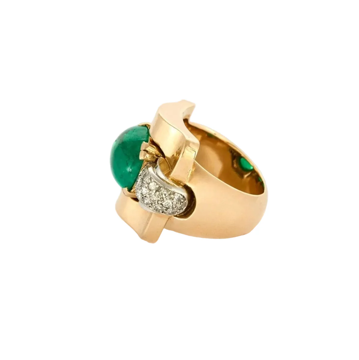Bague Tank MELLERIO en or jaune, platine, émeraude et diamants - Image 4