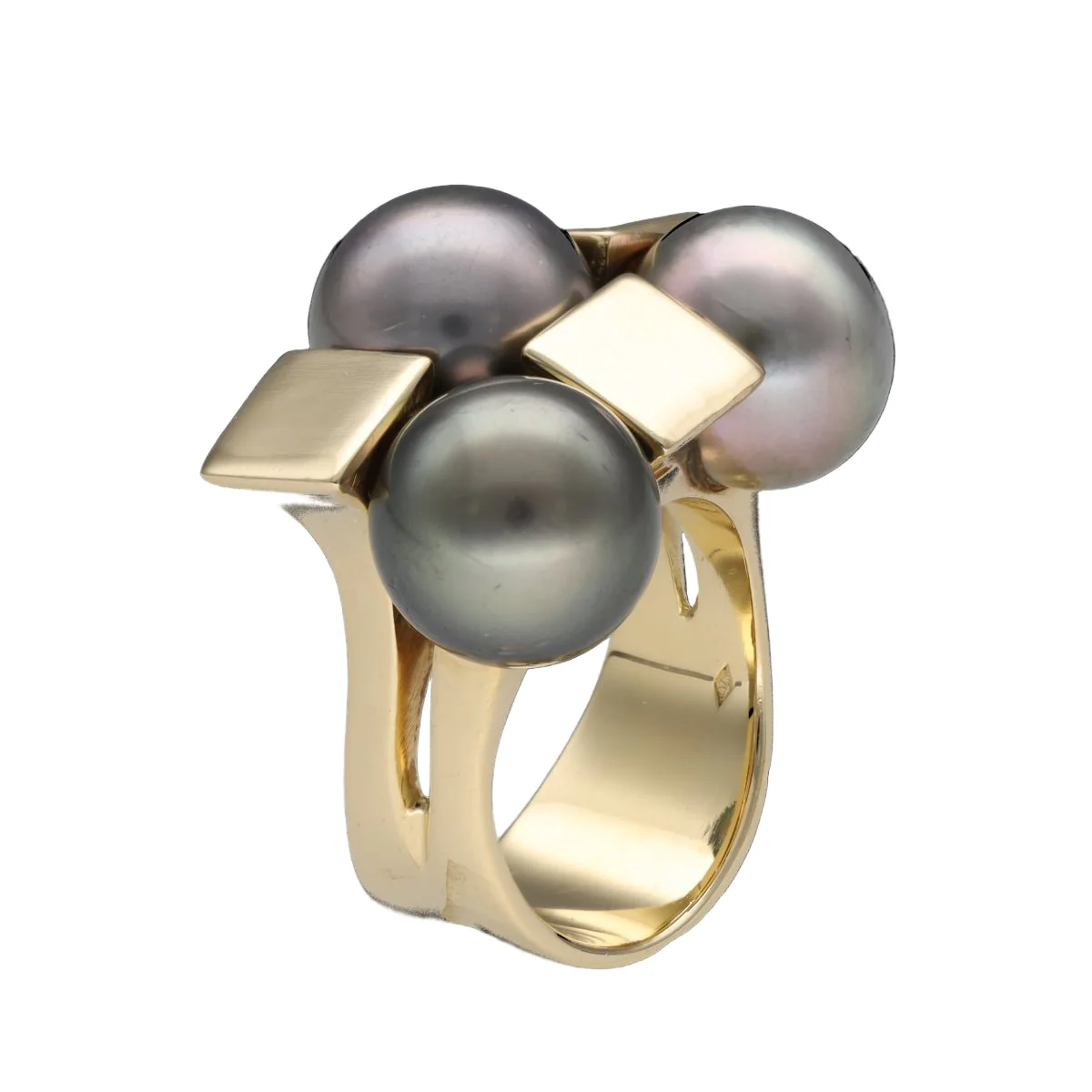 Bague Tank en or jaune et perles - Image 3