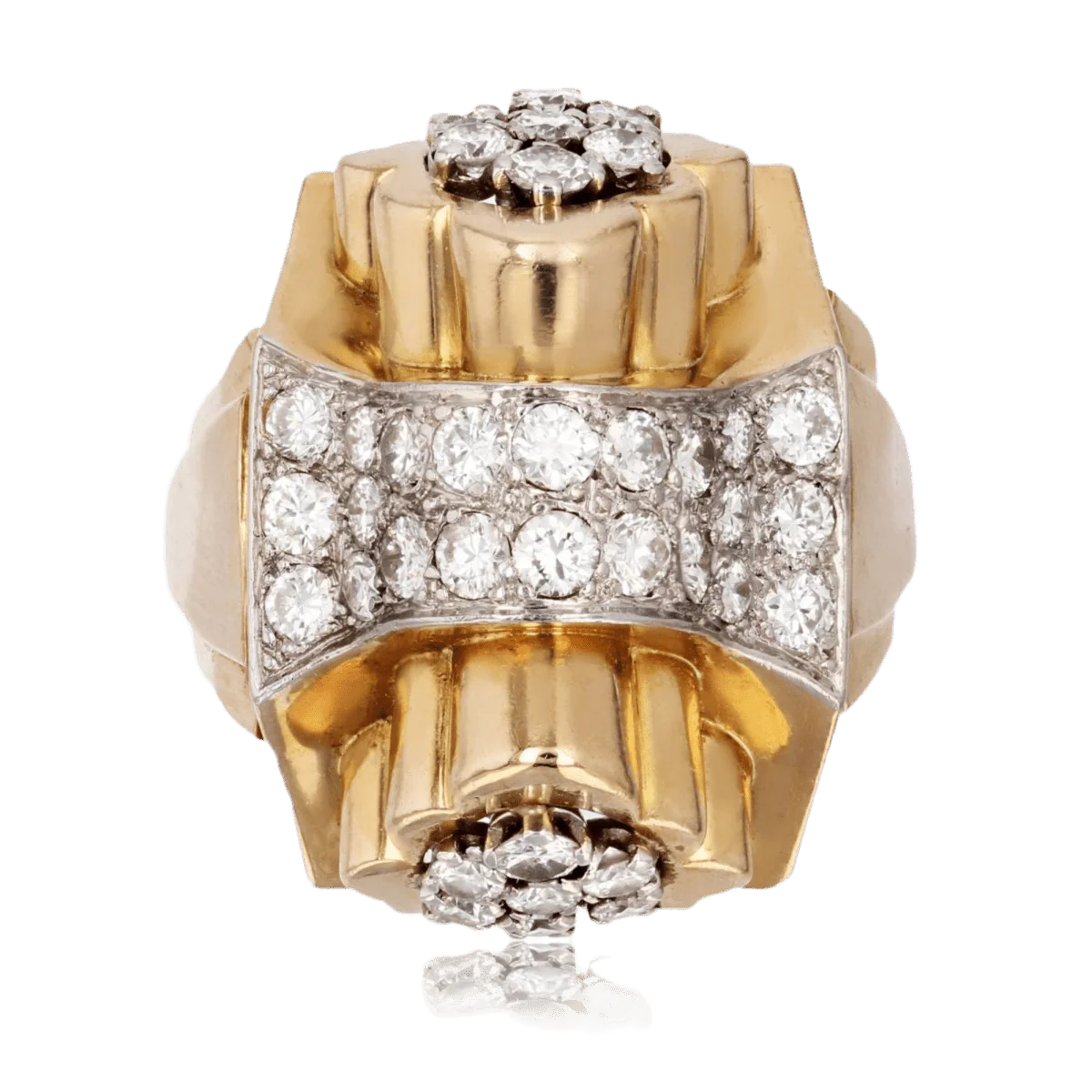 Bague Tank en or jaune, platine et diamants