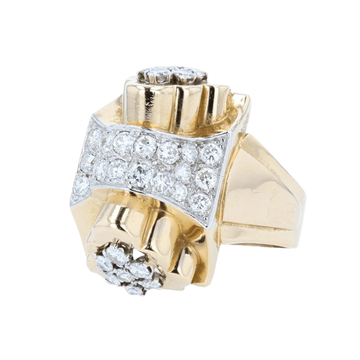 Bague Tank en or jaune, platine et diamants - Image 2