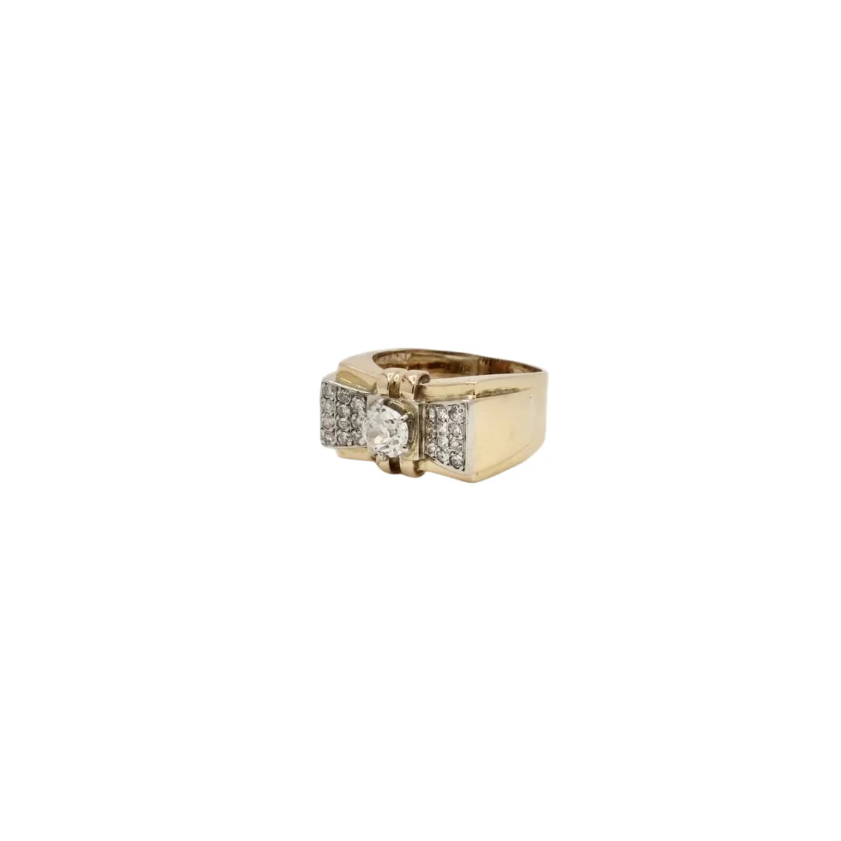 Bague tank noeud en or jaune, or gris et platine avec diamant - Image 5
