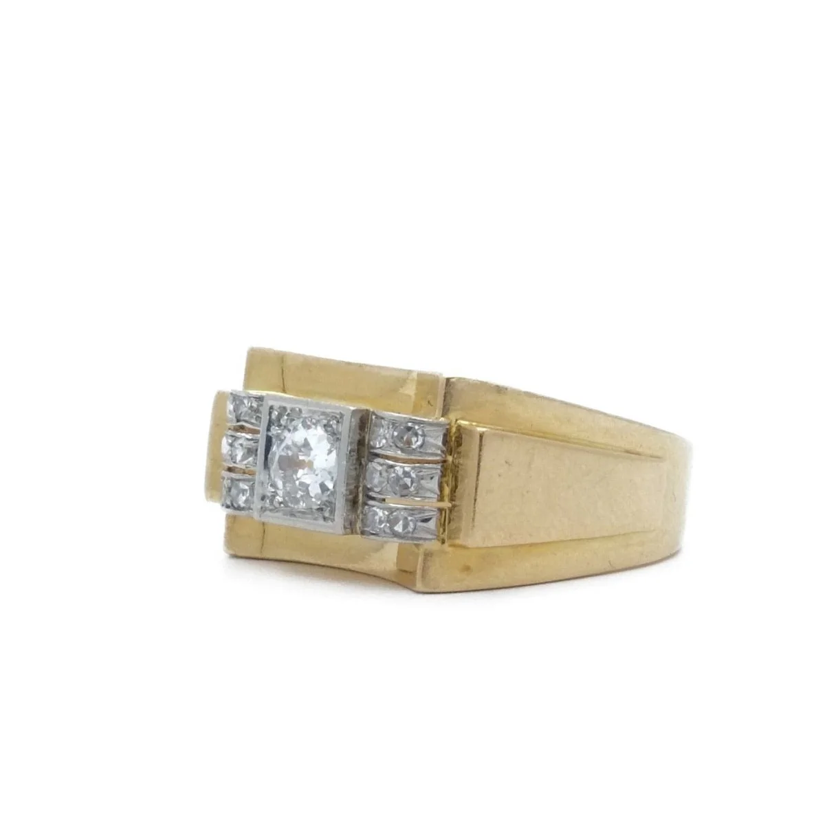 Bague tank en or jaune et platine