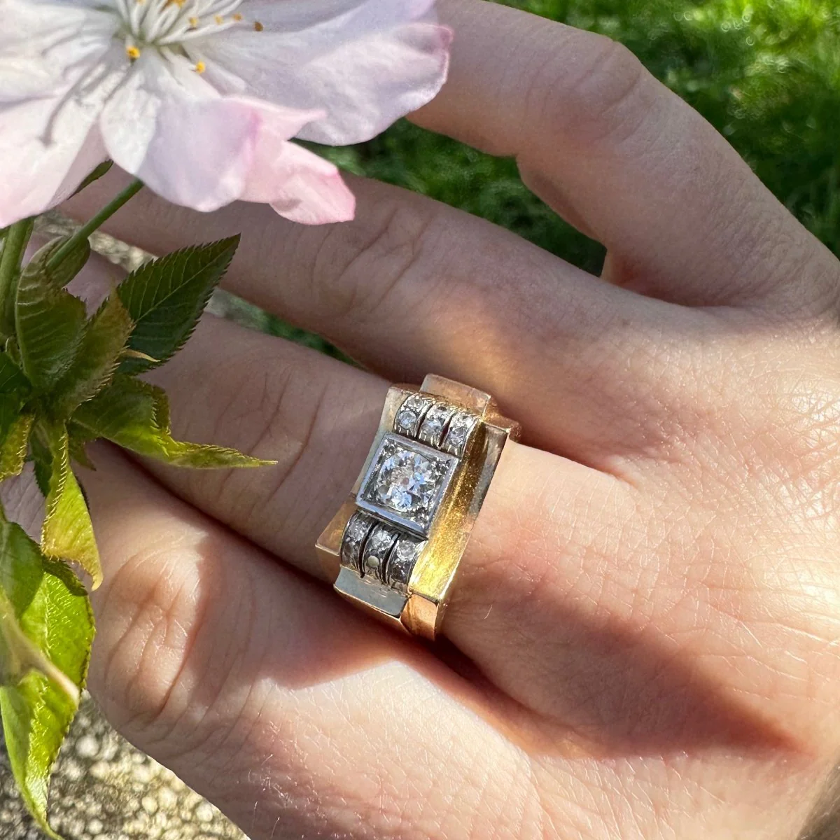 Bague tank en or jaune et platine - Image 2