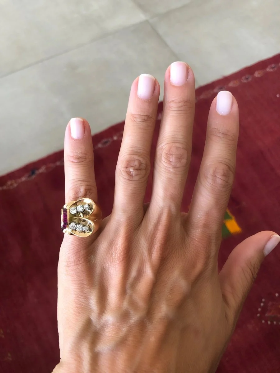 Bague tank or jaune diamant et rubis - Image 4