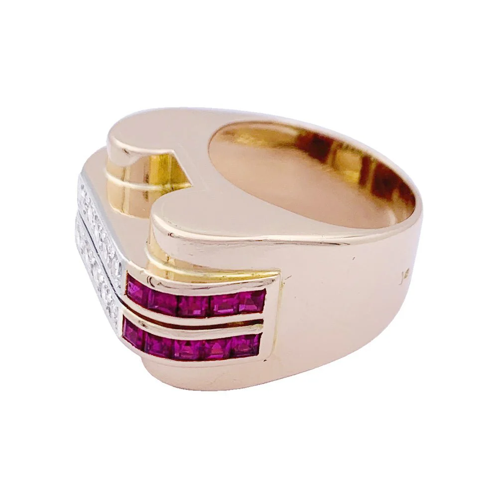 Bague Tank or jaune, platine, rubis et diamants - Image 3
