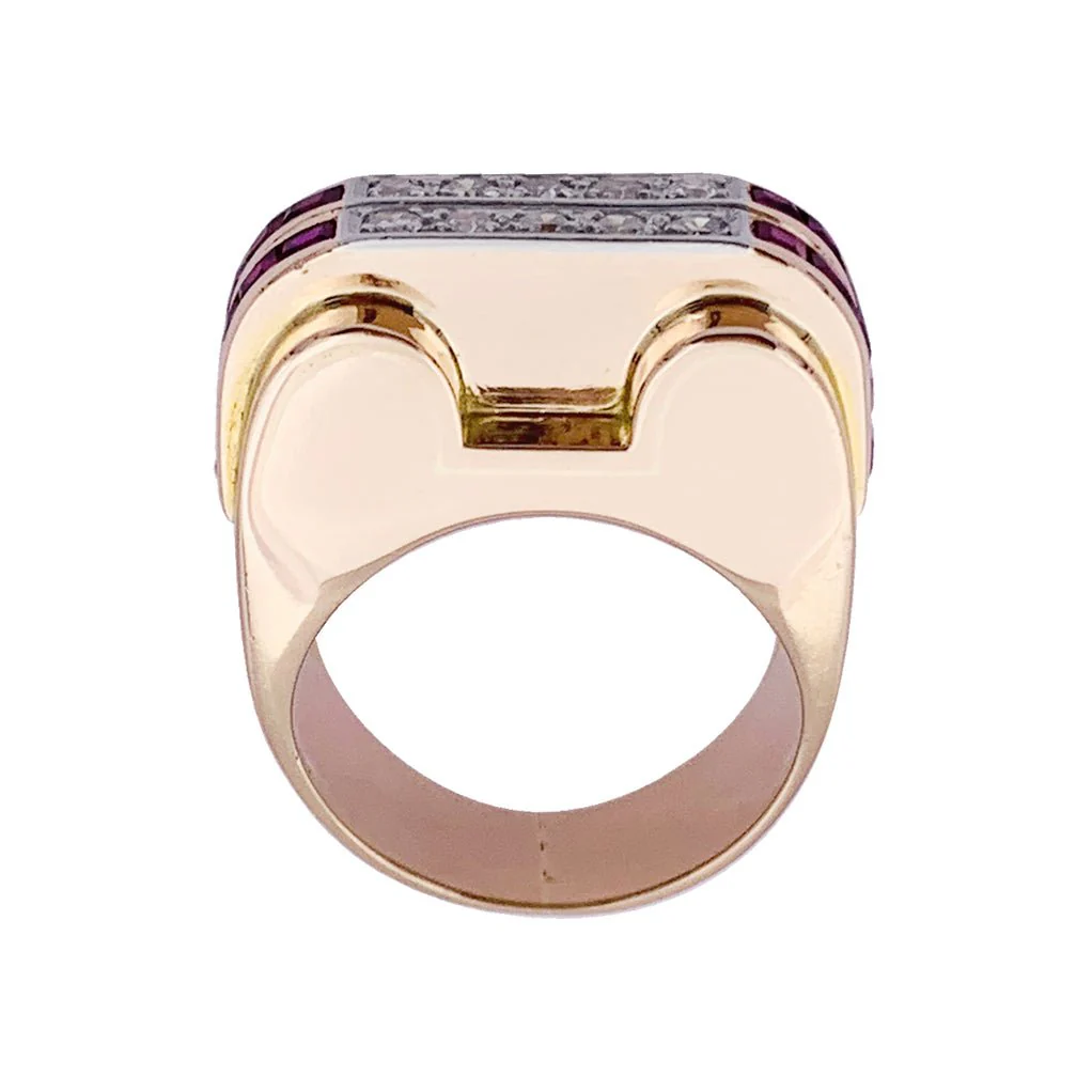 Bague Tank or jaune, platine, rubis et diamants - Image 4