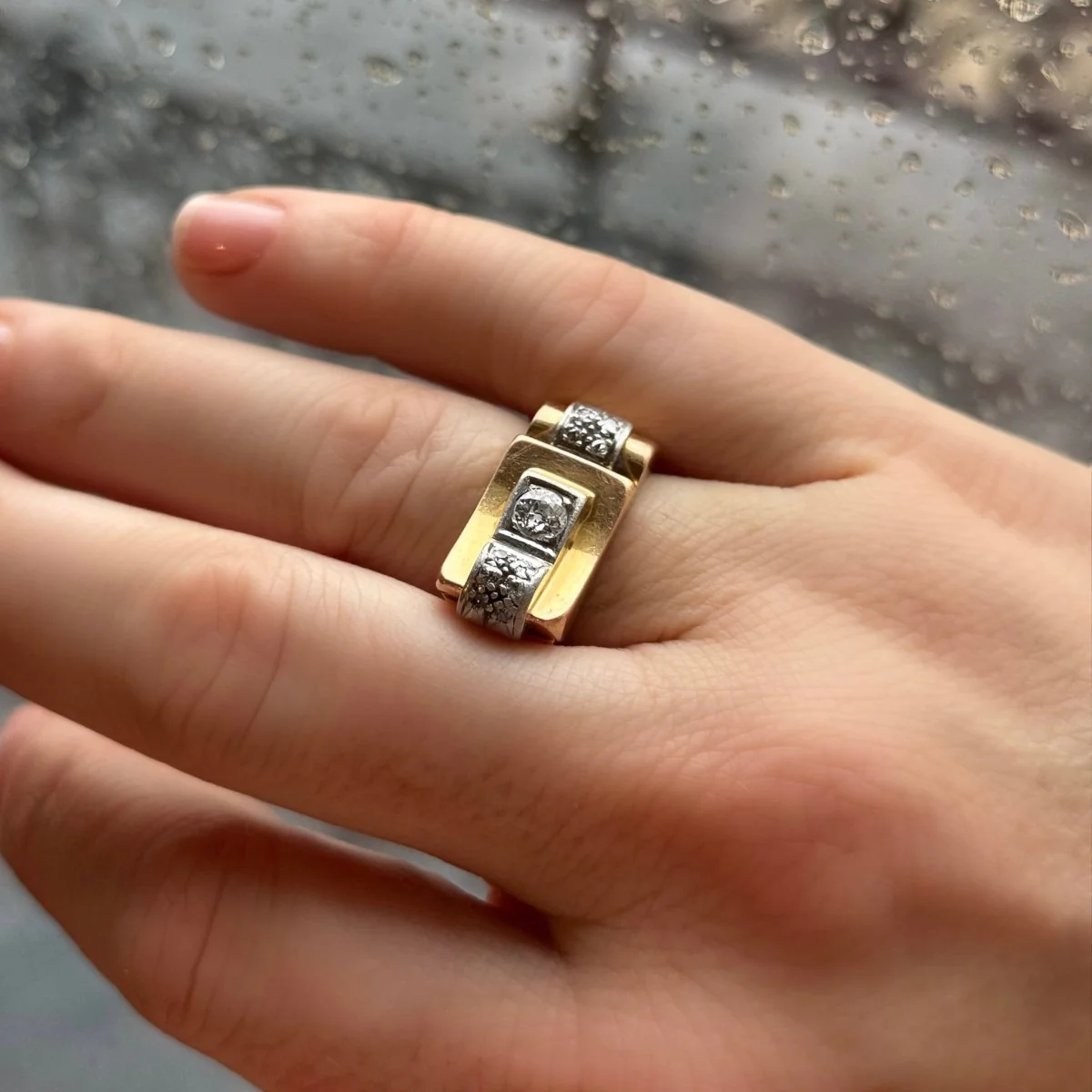 Bague Tank en or rose et diamants - Image 2