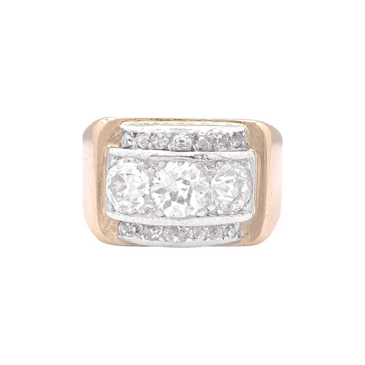 Bague tank en or rose, blanc et diamants.