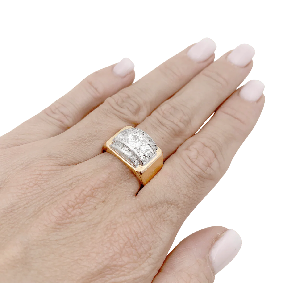 Bague tank en or rose, blanc et diamants. - Image 2